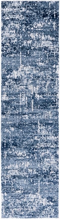 SAFAVIEH Amelia Collection Runner - 2'2" x 8', Ivory & Dark Blue, Modern Abstract Design, Non-Shedding & Easy Care, Ideal for The Living Room, Dining, Bedroom (ALA700M)