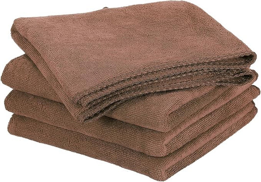 HARFINGTON 4 Pack Microfiber Cleaning Cloth, 24" x 12" Multi-Functional Cleaning Towels Reusable Absorbent Rags for Car Wash Kitchen Household Window Clean, Brown
