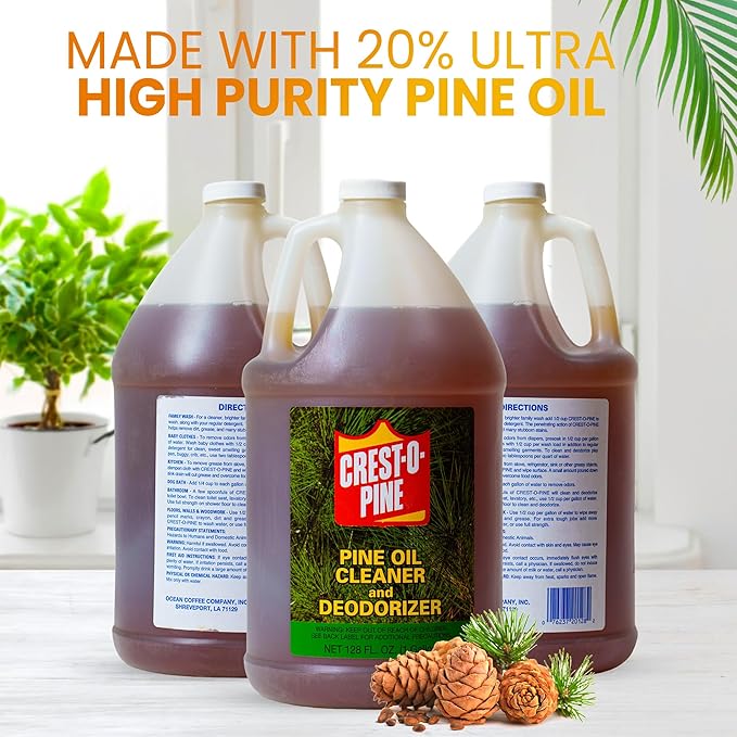 Crest-O-Pine Real Pine Oil Cleaner Concentrate Deodorizer, Multi-Purpose All-Purpose Household Cleaner for Floors, Kitchen, Bathroom, Laundry, Grease & Odor Removal (1, 128 fl oz)