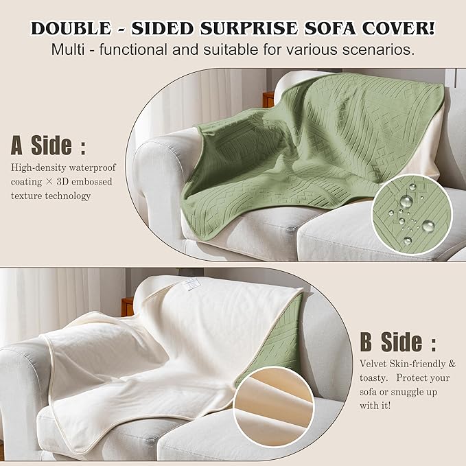 Waterproof Recliner Chair Cover - Washable Double-Sided Velvet and Pattern Reversible Cover for Couch, Bed, Car and Sofa Protection for Dogs, 30x40in/Green