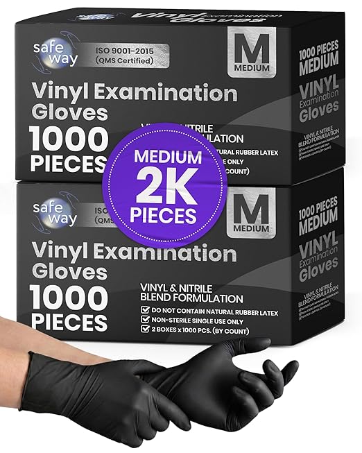 SAFEWAY USA Vinyl Disposable Gloves — Non-Latex and Powder Free, Heavy-Duty Protective and Multi-Purpose Gloves for Cleaning, Food Prep, Tattooing, Lab Works, Mechanics and More — (2000 pcs, Medium)