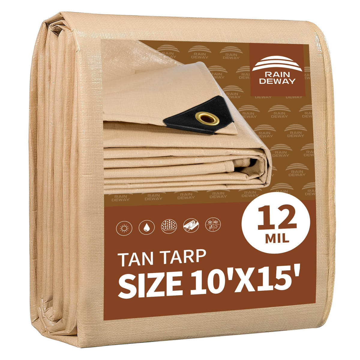 RAINDEWAY 10' X 15' Heavy Duty Tan Poly Tarp Multipurpose - Image 1