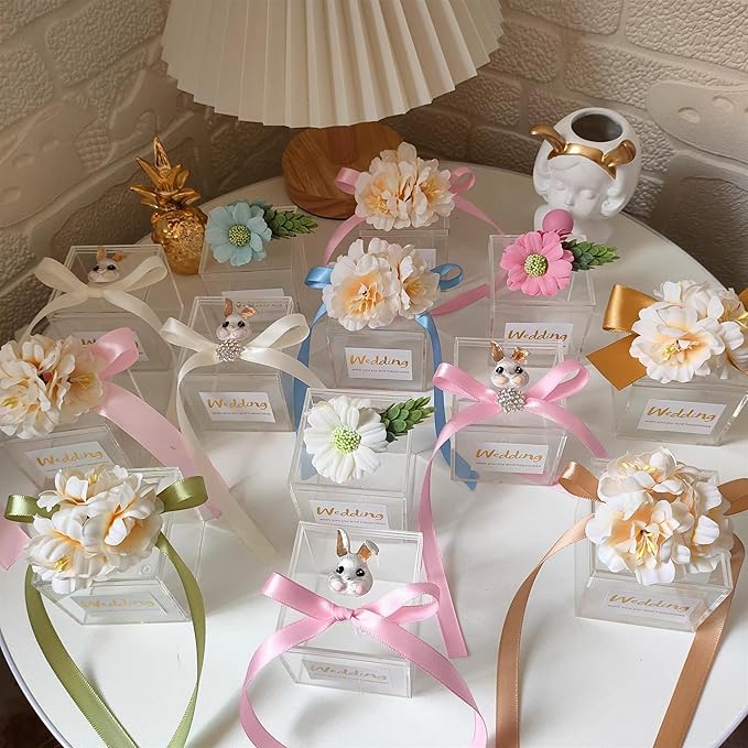 KissYou Acrylic Box with Lid 2 Pieces Clear Square Cube Jewelry Storage Box Small Plastic Containers for Weddings, Candies & Accessories