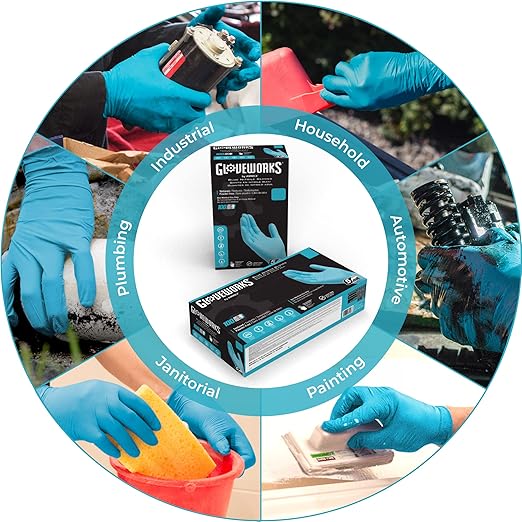 GLOVEWORKS Blue Disposable Nitrile Industrial Gloves, 5 Mil, Latex & Powder-Free, Food-Safe, Textured, Large, Case of 1000