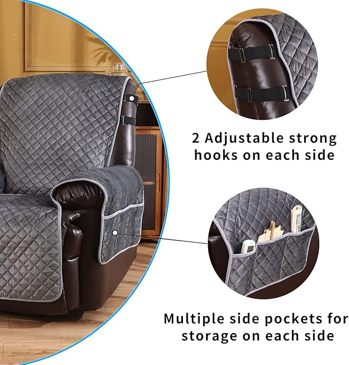LUFEIJIASHI Recliner Covers Non Slip Waterproof Recliner Chair Covers for Leather Chairs Reversible Recliner Sofa Cover for Living Room Recliner Furniture Protectors Covers for Dog Dark Grey 23"