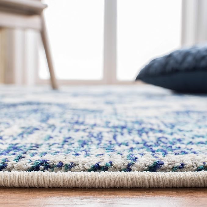 SAFAVIEH Monaco Collection Area Rug - 3' Round, Ivory & Blue, Non-Shedding & Easy to Clean, Distressed Medallion Design, Ideal for Living Room, Bedroom, Dining Space (MNC243A)