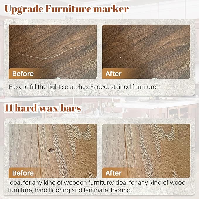 Laminate Hardwood Vinyl Floor Repair Kit with Heat Pen DIY Manual Floor Furniture Touch Up Marker Wood Floor Wax Cover Scratches,Cracks,Holes for Table,Door