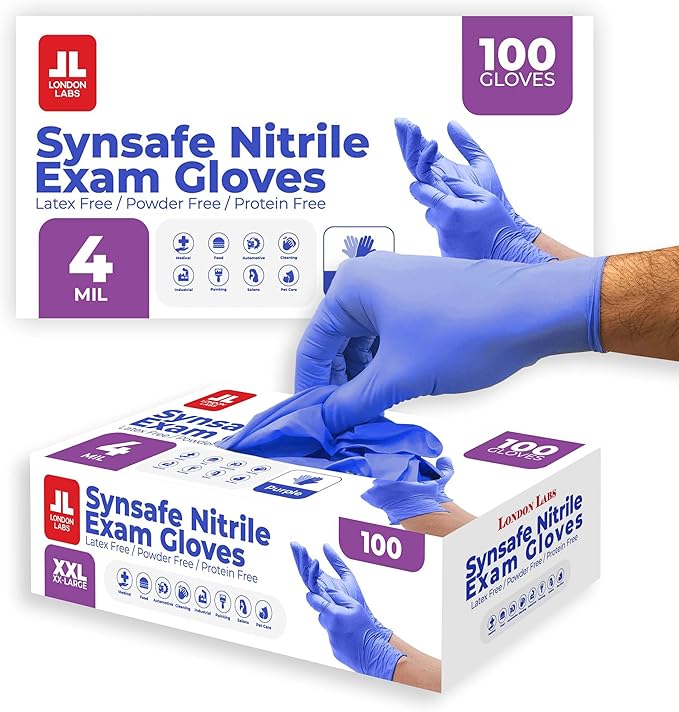Synsafe 4 Mil - Purple Nitrile Exam Gloves –Disposable Latex Free & Powder Free – Extra Strong, Rubber Gloves