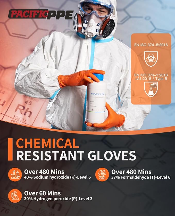 PACIFIC PPE Orange Nitrile Gloves Industrial Disposable Gloves, 8 Mil, Latex-Free, Fully Raised Diamond Texture, Food Safe, Large, 100 Count