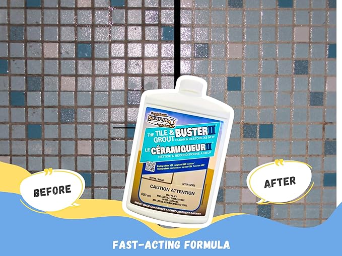 Tile and Grout Buster Cleaner, 850 ml (28 oz) – Heavy-Duty Tile & Grout Stain Remover for Bathroom, Kitchen, Shower & Floors – For Ceramic, Porcelain, Stone & More – Made in Canada
