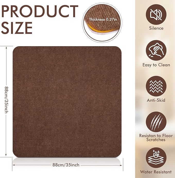 Recliner Pads for Hardwood Floors Non Skid, 35"x35" Furniture Pads Floor Mats for Carpet, Anti Slide Office Chair Mat for Floor Protector, Chairs Recliner Rug Non Slip Recliner Grippers (2 Pack-Brown