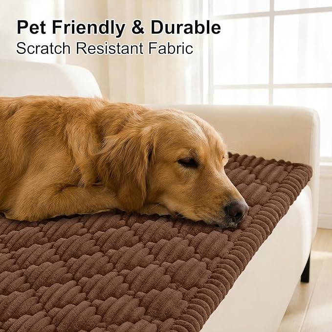Smiry Pet Couch Cover for Dogs Washable, Non-Slip Fuzzy Couch Covers for 3 Cushion Sofa Pet Friendly, Soft Thick Furniture Protector Sofa Slipcover Mat for Dogs (Chocolate, 27.6" x 82.7")