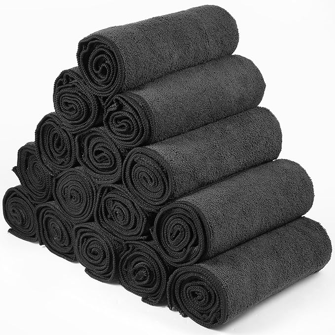 Shimeyao 40 Pack Bleach Proof Towels Microfiber Absorbent Resistant Hair Hand Towels Bulk Quick Dry for Barber Gym Bath Spa Shaving (Black White Grey,16 x 29 Inch)