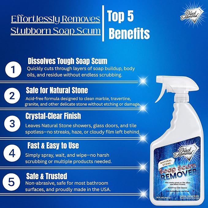 Black Diamond Stoneworks Shower Glass Cleaner Spray & Soap Scum Remover – 2 Quart Bundle – Dissolves Hard Water Stains, Limescale & Soap Buildup – Safe for Natural Stone Showers