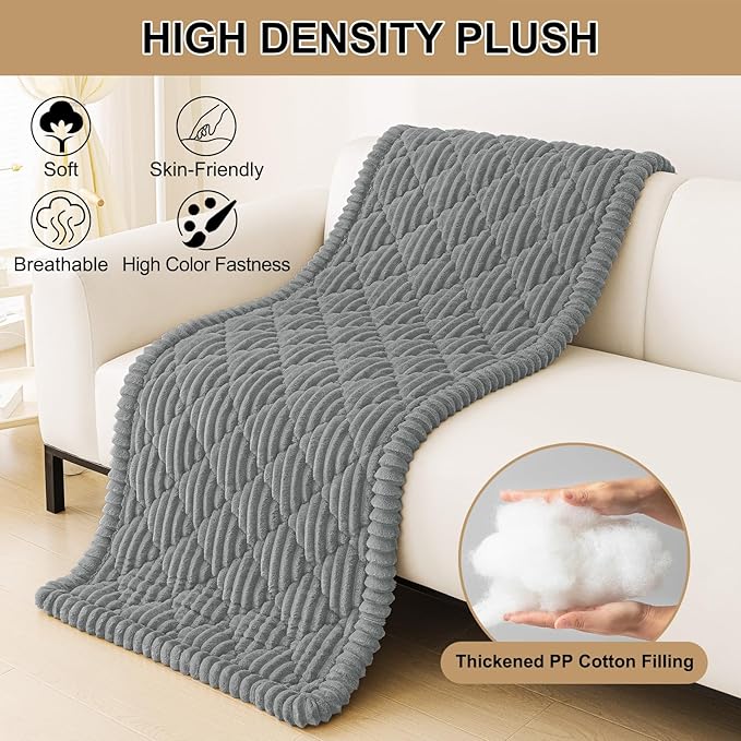 Smiry Pet Couch Cover for Dogs Washable, Non-Slip Fuzzy Couch Covers for 3 Cushion Sofa Pet Friendly, Soft Thick Furniture Protector Sofa Slipcover Mat for Dogs (Grey, 27.6" x 82.7")