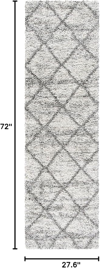 SAFAVIEH Hudson Shag Collection Runner Rug - 2'3" x 6', Grey & Beige, Modern Trellis Design, Non-Shedding & Easy Care, 2-inch Thick Ideal for High Traffic Areas in Living Room, Bedroom (SGH281J)