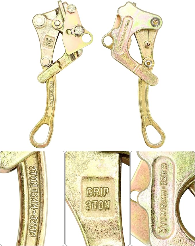QWORK 6613lb Cable Grip Steel Wire Gripper, 2 Pack 3T Rope Jaw Puller, Clamp Puller