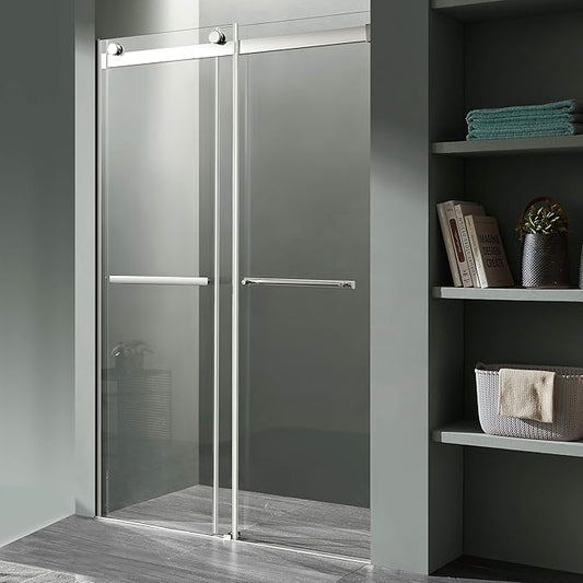 ANZZI Kahn 48x76inch Frameless Sliding Shower Door with Horizontal Handle in Polished Chrome, Scratch Resistant Dual Protective Coating Tempered Deco-Glass Easy Glide Shower Door, SD-FRLS05801CH