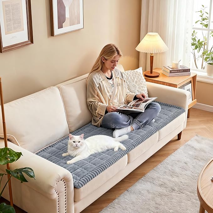 Waterproof Couch Cover for Dogs Washable,Non Slip Fuzzy Durable Couch Covers for 3 Cushion Sofa Pet Friendly Sofa Cover Dog Thick Soft Slipcovers Protector Couches Mat Bed (Light Grey, 27.6" x 59.06")