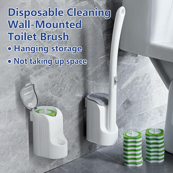 Disposable Toilet Brush,Toilet Bowl Brush and Holder Set with 30 Magic Sponge Eraser Wand Refills, Wall Mounted Cleaning Brush for Bathroom Toilet (Toilet Brush,1 Set)