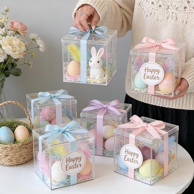 Acrylic Box Clear Display Case Plastic Square Cube Storage Contanier with Lid Wedding Party, Treats, Candies & Accessories