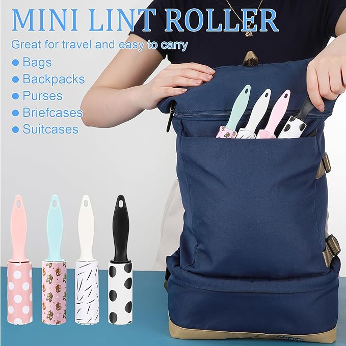 Hushee 48 Pcs Mini Lint Rollers for Pet Travel Size Clothes Roller Hair Lint Removers Sticky Tool for Clothes, Gift Bags, Pet Hair Removal
