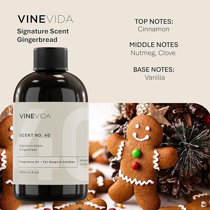 VINEVIDA [4oz] Gingerbread Fragrance Oil for Candle Making and Soap Making - Premium Candle Scents for Soy Candles