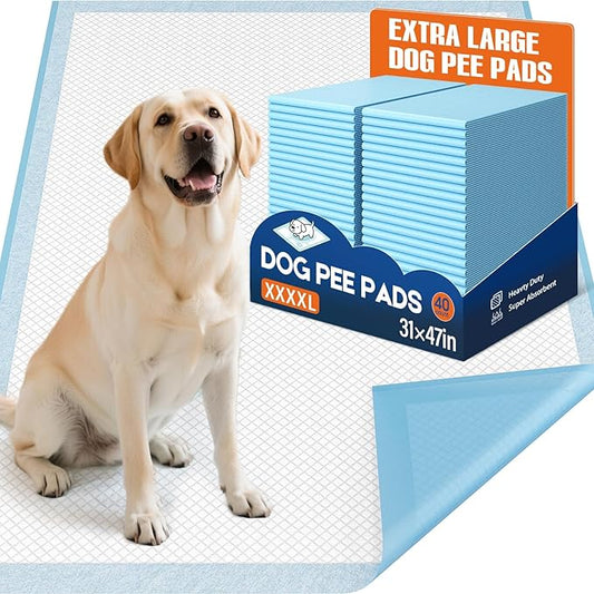 Extra Large Dog Pee Pads 31x47 Inch - Heavy Duty 6-Layer Leak-Proof, Super Absorbent & Quick-Dry for Potty Training, 40 Count