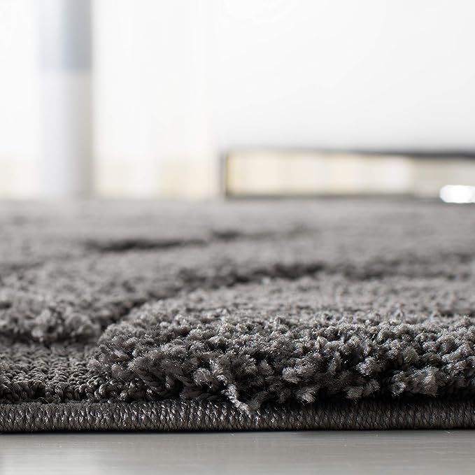SAFAVIEH Florida Shag Collection Area Rug - 6'7" Round, Grey, Scroll Design, Non-Shedding & Easy to Clean, High-Low Plush Pile, Ideal for Living Room, Bedroom, Dining Space (SG455-8013)