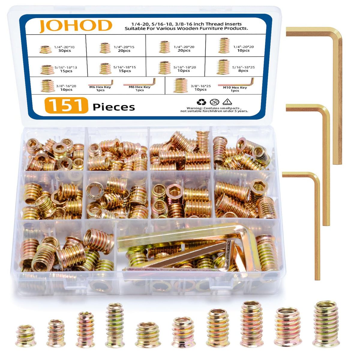 Threaded Inserts for Wood 151 PCS M6 M8 M10, Heavy Duty | Hand Tools - Image 1