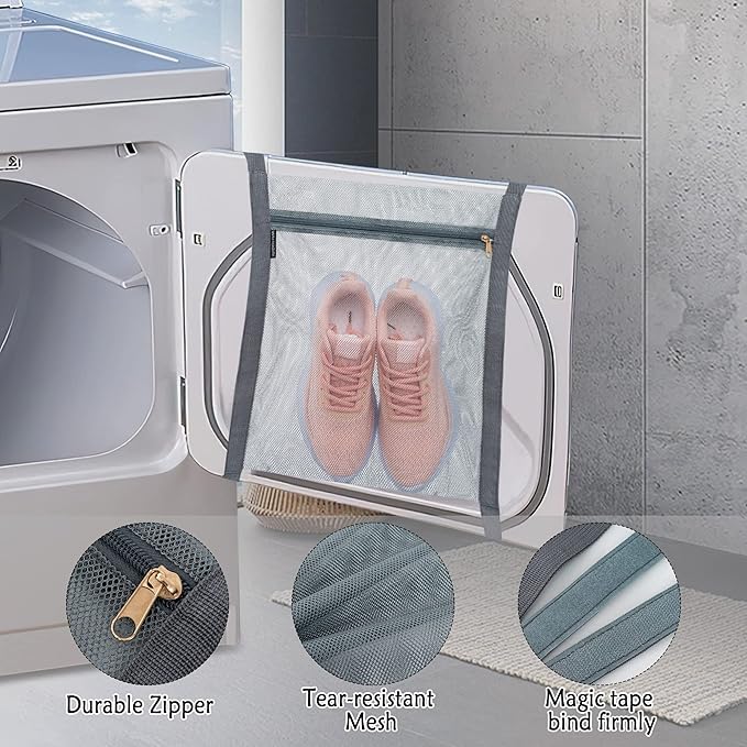 2 Pcs Shoe Drying Bag, Sneaker Bags for Dryer, Bag for Drying Shoes, Reusable Shoe Dryer Mesh Bags, Honeycomb Net Laundry Bags with Zipper & Strap for Washing Machine, Shoes, Clothing, 15.7x13.8 Inch
