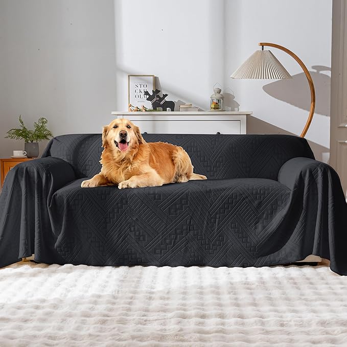 Waterproof Couch Cover, Reversible, Pet-Friendly, Washable and Anti-Slip Couch Covers for Sofa Protection with 3 Cushions, Sofa Slipcovers for Dogs and Cats (71×118in/Black)