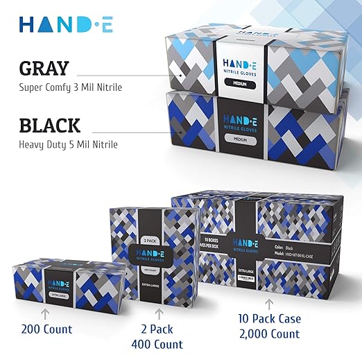 Hand-E Touch Black Nitrile Medical Gloves Disposable Large 100 Count - Latex Free, Extra Thick 5 Mil Surgical Medical Exam Gloves, Powder Free