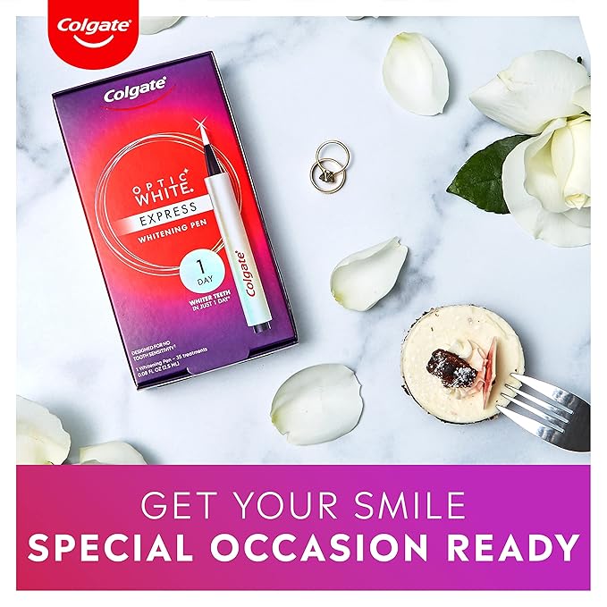 Colgate Optic White Express Teeth Whitening Pen with 35 Treatments, Enamel Safe, Designed for No Tooth Sensitivity, 0.08 oz (Pack of 2)