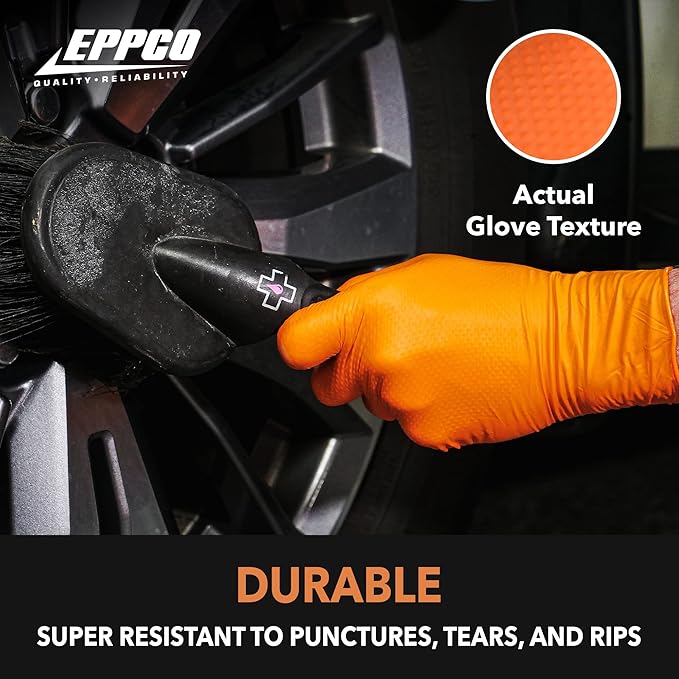 EPPCO TigerGrip 8-Mil Nitrile Glove Disposable Powder, Latex Free Textured Superior Grip Orange Gloves, XL, Box of 100