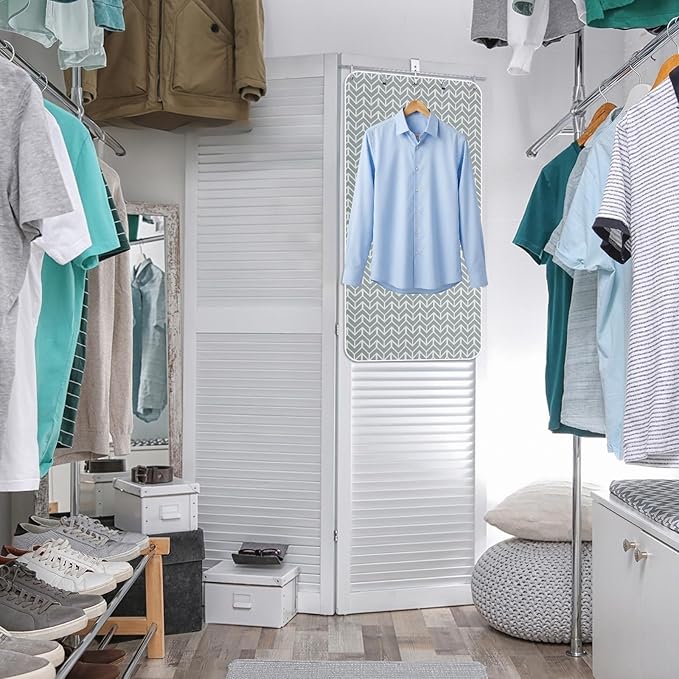 Riakrum Over-the-door Steaming Station 38" x 19" Clothes Steamer Station with Ironing Glove 100% Cotton Cover with an Aluminum Vapor Protection Layer for Home and Travel Use