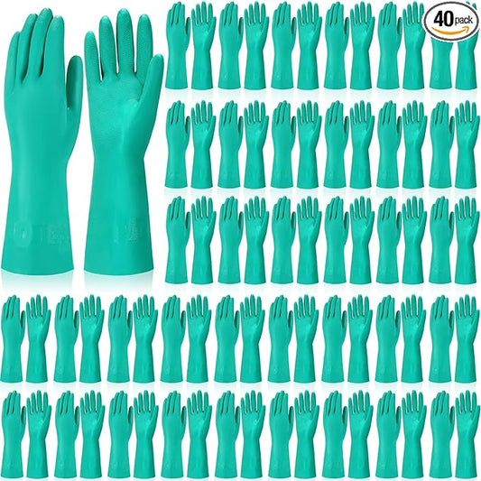 40 Pairs Chemical Resistant Gloves Heavy Duty Thick Nitrile Gloves Bulk for Cleaning, Resist Household Acid, Alkali and Oil (X-Large)
