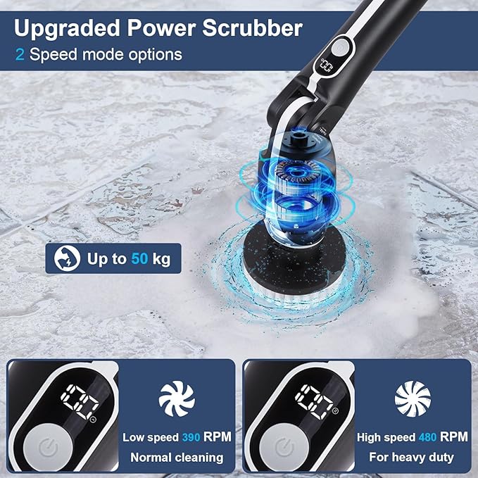FIXM Electric Spin Scrubber with 4 Adjustable Angles & 11 Brush Heads, Effortless Cleaning for Bathroom, Tub, Tile, and Floors, Powerful, Lightweight & Cordless
