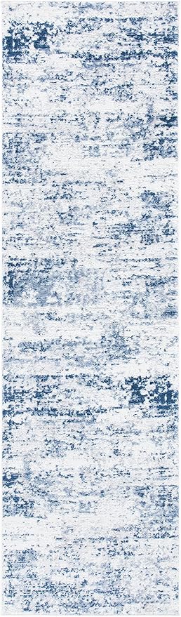 SAFAVIEH Amelia Collection Runner Rug - 2'2" x 18', Ivory & Navy, Modern Abstract Design, Non-Shedding & Easy Care, Ideal for High Traffic Areas in Living Room, Bedroom (ALA700B)