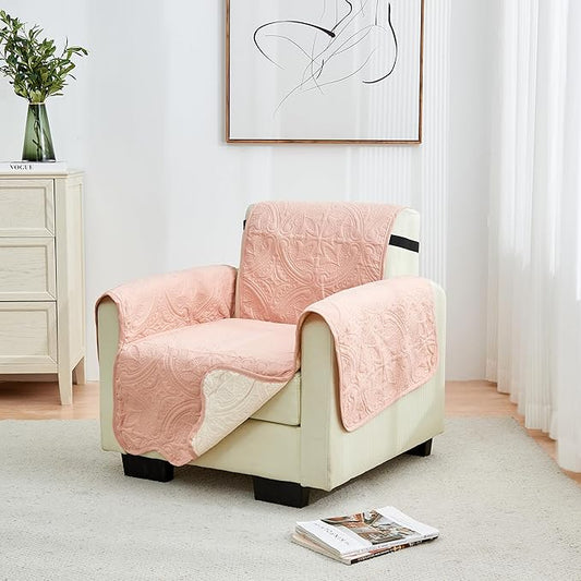 Great Bay Home Reversible Chair Cover - Washable Slipcover Furniture Protector with Elastic Straps - Furniture Cover for Dogs, Kids, and Pets - Quilted & Stitched Detail (Chair, Dusty Rose/Taupe)