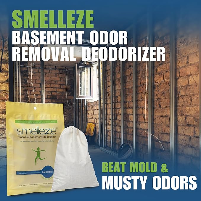 SMELLEZE Reusable Basement Odor Removal Deodorizer Pouch: Rids Funky Smell Without Fragrance Treats 150 Sq. Ft.