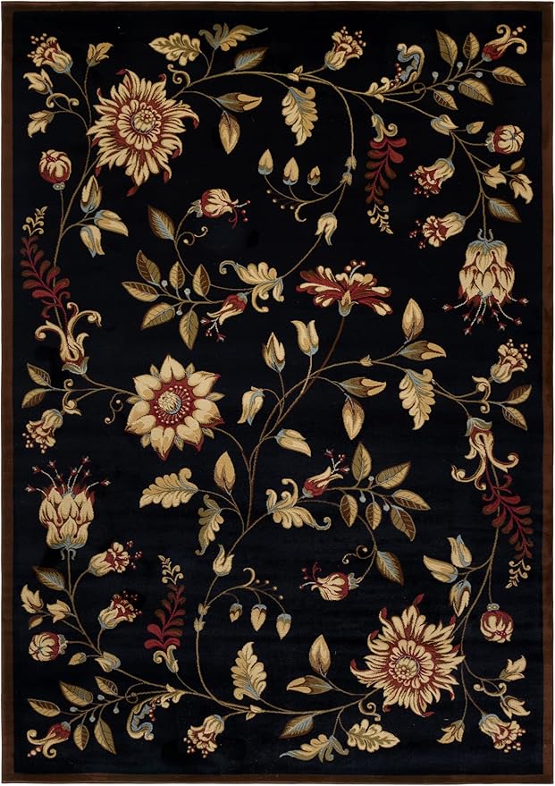 SAFAVIEH Lyndhurst Collection Area Rug - 8'9" x 12', Black & Multi, Traditional Floral Design, Non-Shedding & Easy Care, Ideal for High Traffic Areas in Living Room, Bedroom (LNH552-9091)