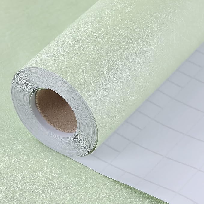 Peel and Stick Wallpaper Green Silk Wall Paper - 15.7 x 300 Inch Self Adhesive Wallpaper Peel and Stick, Easy to Paste Wall Contact Paper for Stand Liner, Table and Door Makeover Decor