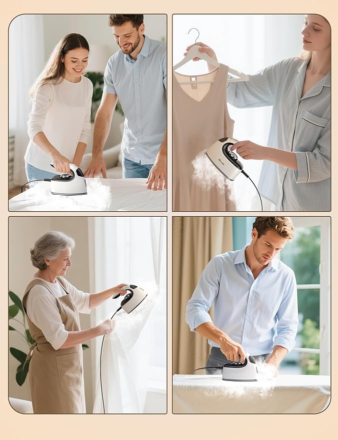 Sundu Small Steam Iron for Clothes, 1000W Travel Iron Portable with Silver Non-Stick Soleplate, 300 Microsteam Holes & 90ml Tank, Lockable Base for Quilting & Sewing (Silver)