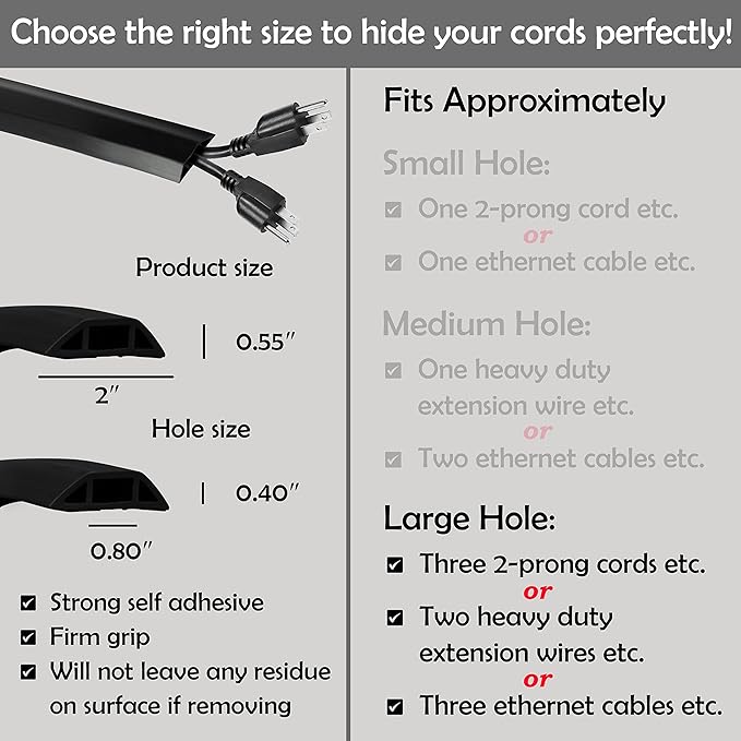 Rubber Bond TV Cord Hider Cable Protector - Strong Self Adhesive Wall Cord Cover Cable Hider - Low Profile Cable Management Wall Cord Concealer Cable Raceway