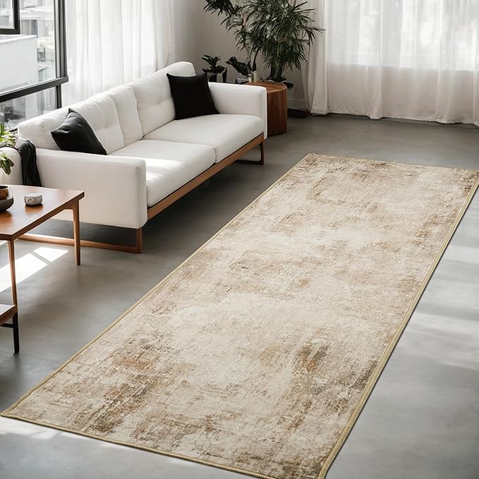 NICETOWN Kitchen Yellow Runner Rug 2x6 - Washable Boho Non-Slip 2x6 Carpet for Hallway with Rubber Backing, Thin Abstract Washable Rug Runner Throw Carpet for Bedroom