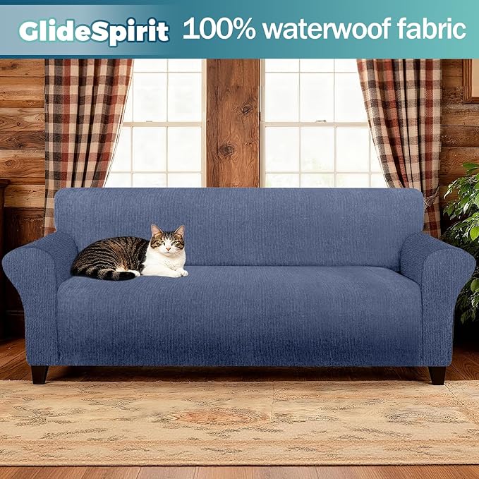 Waterproof Couch Cover, Stretch Non-Slip Sofa Slipcover with Elastic Bottom That Stays in Place - Leakproof Furniture Protector for Kids and Pets - Washable (Sofa, Blue Gray)