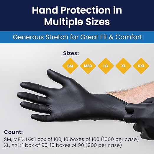 Adenna DLG678 Dark Light 9 mil Nitrile Powder Free Exam Gloves (Black, X-Large) Box of 90