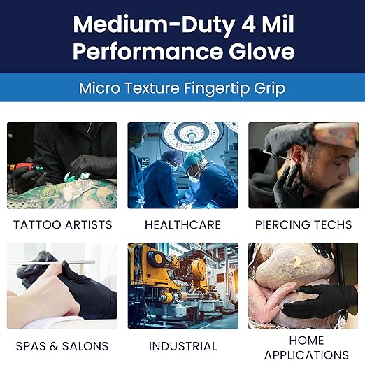 Adenna NGL228 Night Angel 4 mil Nitrile Powder Free Exam Gloves (Black, X-Large) Box of 90