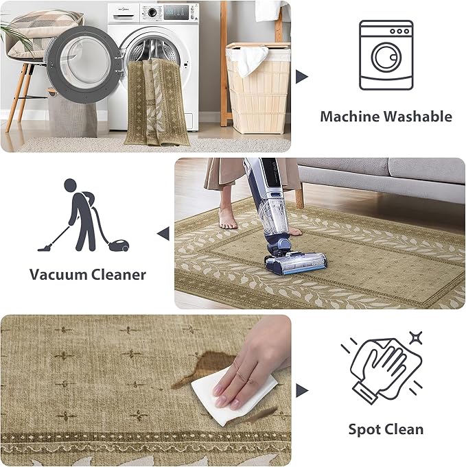 NICETOWN 2x8 Runner Rug for Kitchen and Hallway, Natural Machine Washable Thin Non-Slip Kitchen Runner Rug Soft Foldable Indoor Mat for Bathroom Laundry Room